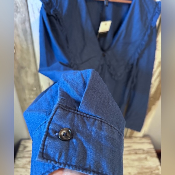 Eloquii Elements NWT Chambray Long Sleeve Button Up Ruffle Collar Size 26 - Picture 7 of 10
